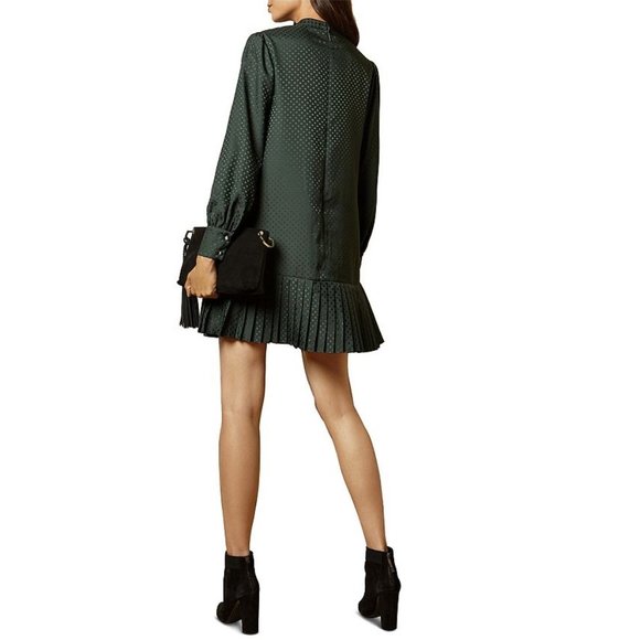 Ted Baker Chllo Lace-Detail Long Sleeve Dress / 4 Large 10 / Dark Green Flowy - Picture 3 of 13